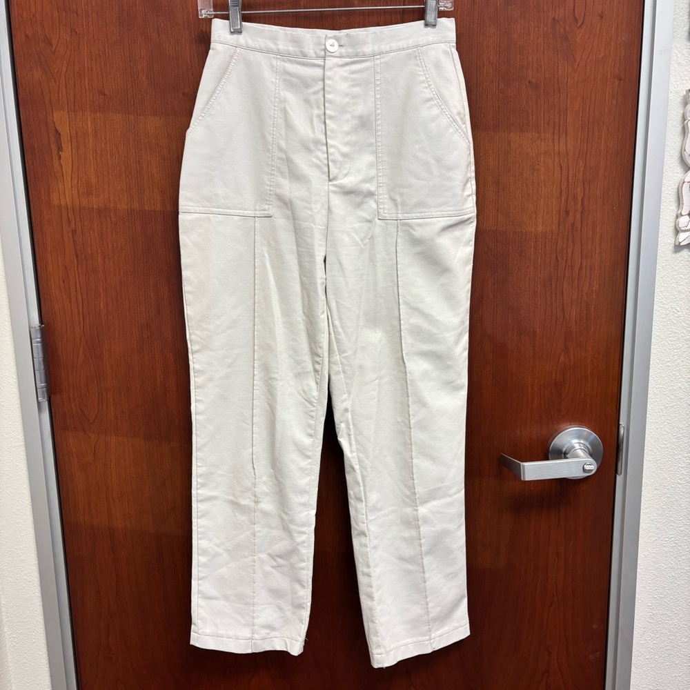 Princess Polly Encore Faux Leather High Waist High Rise White Crop Pants size 6 - Picture 3 of 16